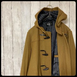 古着★Bornfree★ダッフルコート★サイズL★ブラウン★ストライプ(ダッフルコート)