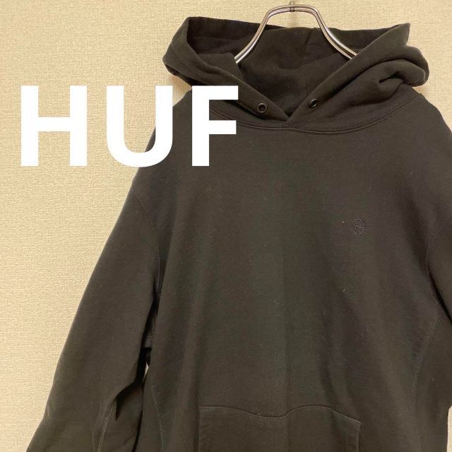 HUF ハフ　メンズパーカー　大きいサイズ　L L 腕ロゴ　ブラック