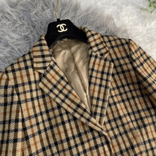 DAKS wool silk check shirt brown