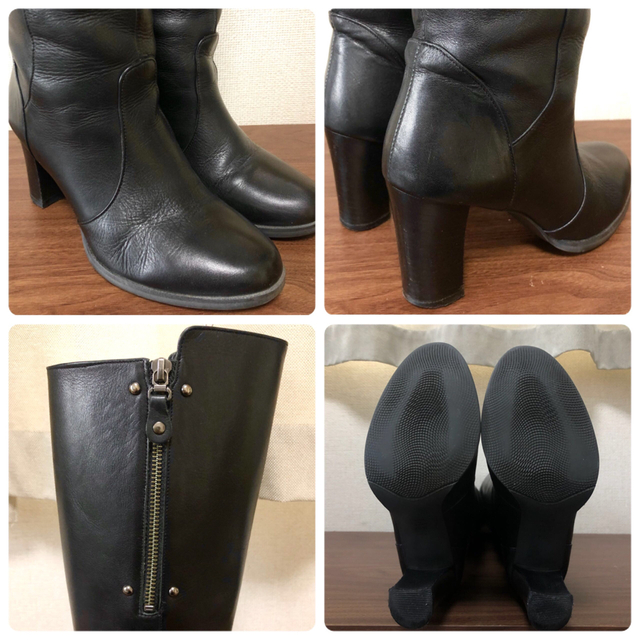 DIANA(ダイアナ)のDIANA ダイアナ ロングブーツ チャンキーヒール ジップ ブラック 本革 レディースの靴/シューズ(ブーツ)の商品写真