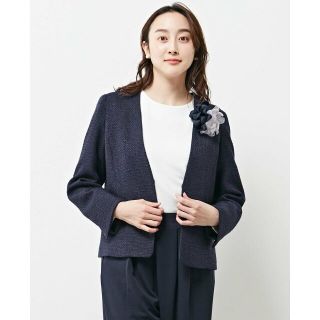 メルローズクレール(MELROSE claire)の【ネイビー】【noir】上品で落ち着きあるスラブツィード♪セレモニー対応Vネックジャケット(その他)