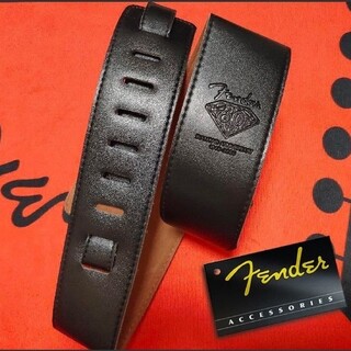 フェンダー(Fender)のフェンダー fender ギター ストラップ レザー 黒 ブラック(ストラップ)