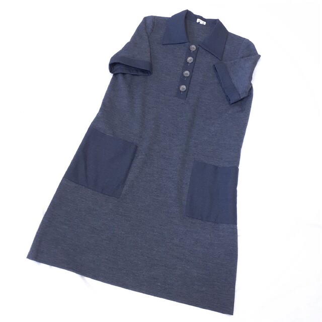 フォクシーウール襟付きワンピース、サイズ42.XL。FOXEY - ひざ丈