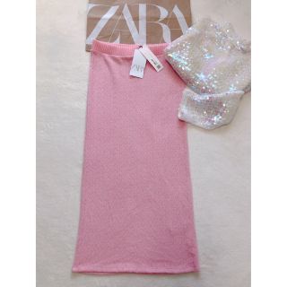 ザラ(ZARA)の新品　ZARA ジャガード織　ペンシル ロングニットスカート　タグ付(ロングスカート)