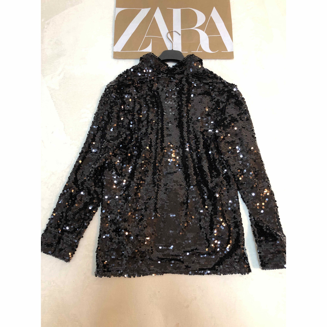 ZARA(ザラ)の新品　ZARA 総 スパンコール　チュールレース　シフォン　スキッパー　ブラウス レディースのトップス(シャツ/ブラウス(長袖/七分))の商品写真