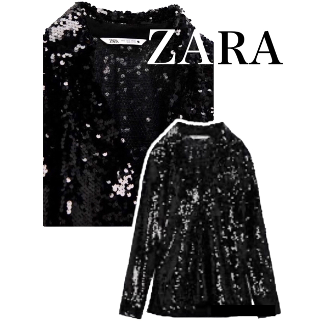 ZARA(ザラ)の新品　ZARA 総 スパンコール　チュールレース　シフォン　スキッパー　ブラウス レディースのトップス(シャツ/ブラウス(長袖/七分))の商品写真