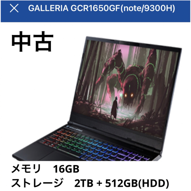 GALLERIA GCR1650GF (note/9300H) メモリ16GB