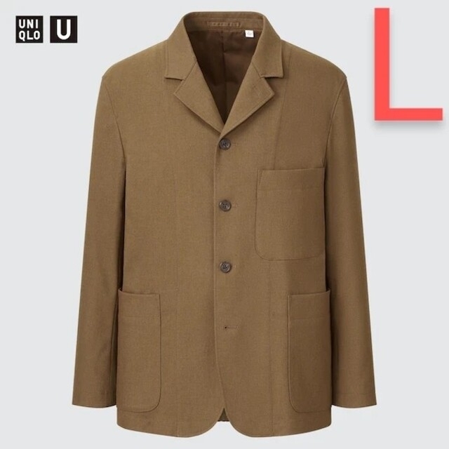 UNIQLO(ユニクロ)の値下げ UNIQLO U フランネルワークジャケット ブラウン L メンズのジャケット/アウター(テーラードジャケット)の商品写真