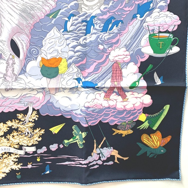 エルメス HERMES カレ90 私の雲 Sur Mon Nuage スカーフ シルク ネイビー 未使用