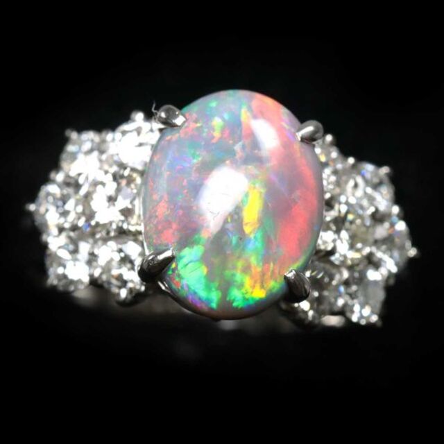 日本未入荷 リング 17号 ブラックオパール 2.83ct ダイヤ 1.26ct Pt