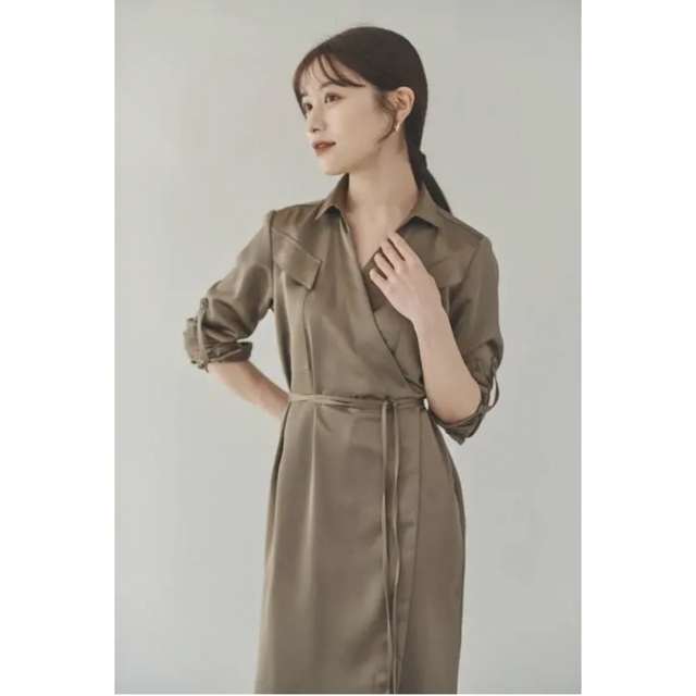 L’or Cache-coeur Satin Dress Khaki 1