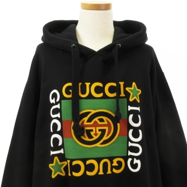 Gucci(グッチ)のグッチ 良品 パーカー スウェット プルオーバー GGロゴ プリント 黒 XS レディースのトップス(パーカー)の商品写真