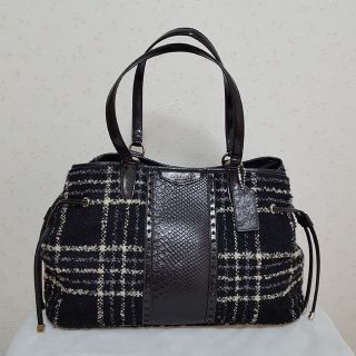 コーチ(COACH)のCOACH ツイード ファブリック パイソン エンボス レザー ハンドバッグ(ショルダーバッグ)