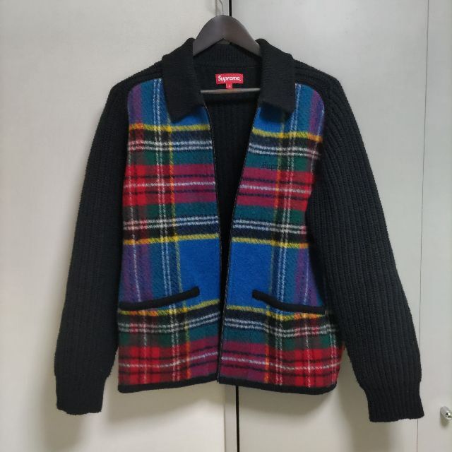 Supreme Plaid Front Zip Sweater 黒 L