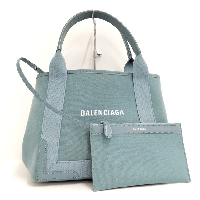 BALENCIAGA トートバッグ ネイビーカバス キャンバス ライトブルー