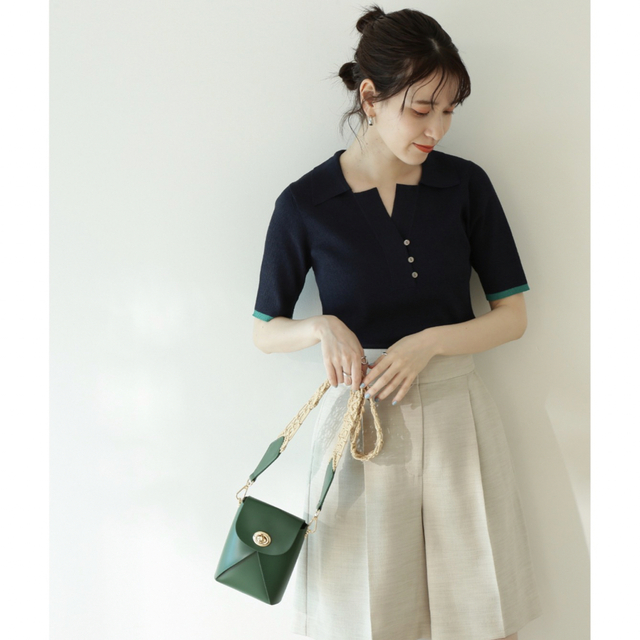 N.Natural Beauty Basic】バイカラーライン長袖ポロニット N.Natural Beauty Basic】バイカラーライン長袖ポロニット