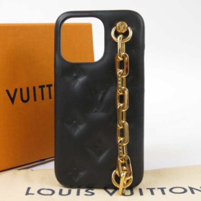LOUIS VUITTON - 美品 LOUIS VUITTON ルイヴィトン バンパークッサン iphone13Proケース 携帯カバー 22年製 スマホケース レザー ブラック レディース【中古】
