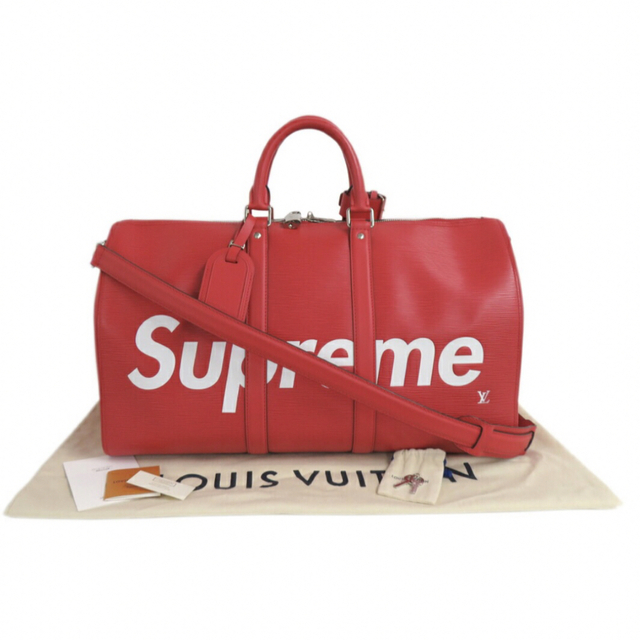 【ルイヴィトン】正規品 Supreme エピ キーポル ボストンバッグ レッド