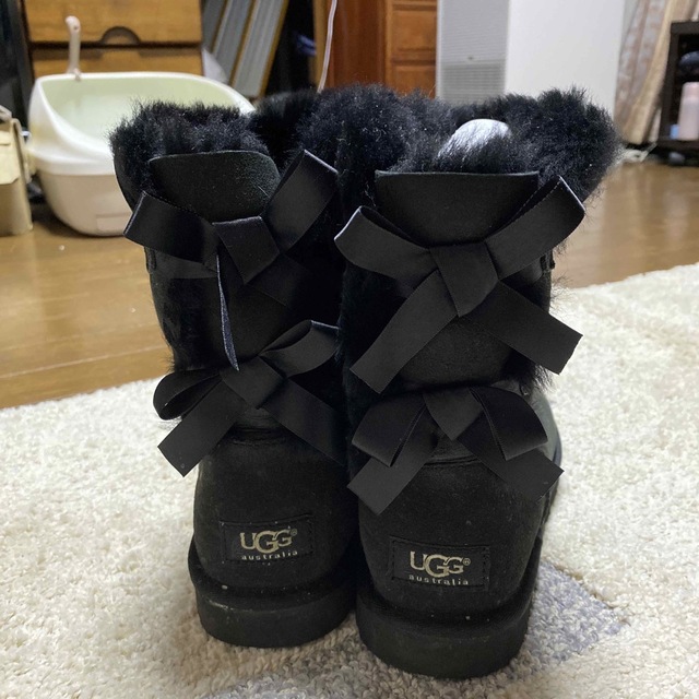 UGG ムートンブーツ 黒 リボン 23cm - ブーツ