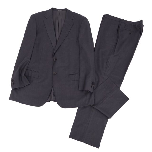 極美品 エルメネジルドゼニア Ermenegildo Zegna セットアップ シングル スーツ ストライプ ウール ジャケット パンツ メンズ 56(XL相当) ダークグレー