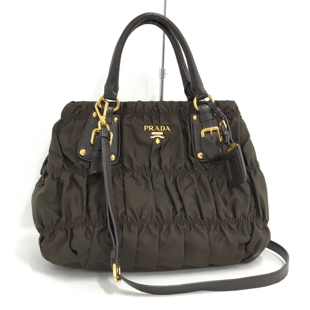 PRADA 2WAYハンドバッグ ギャザー ナイロン レザー ブラウン系 | フリマアプリ ラクマ