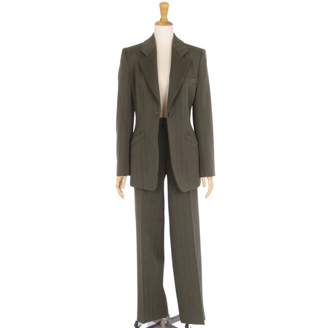美品 アルマーニ コレッツォーニ ARMANI COLLEZIONI セットアップ パンツスーツ ジャケット スラックス 無地 ウール レディース 40(M相当) カーキ