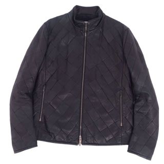 アルマーニ コレツィオーニ(ARMANI COLLEZIONI)のアルマーニ コレッツォーニ ARMANI COLLEZIONI ジャケット ラムレザー パッチワーク ジップアップ スタンドカラー メンズ アウター 48(M相当) ブラック(レザージャケット)