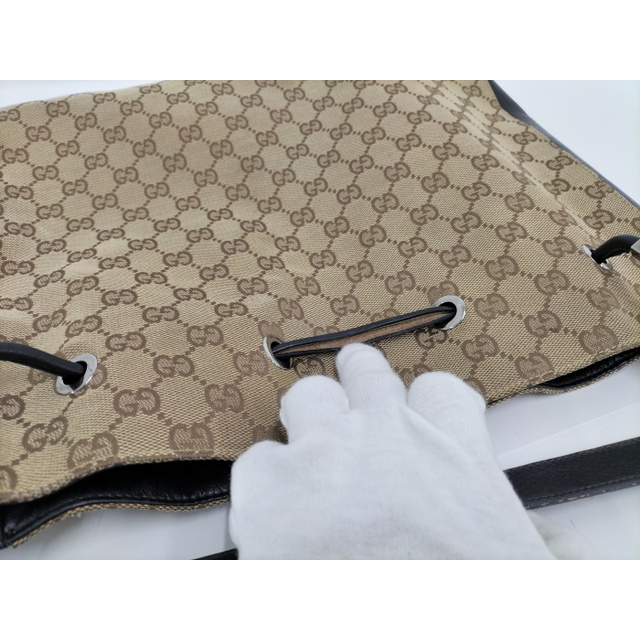 Gucci - GUCCI ショルダーバッグ GGキャンバス レザー ベージュ ...