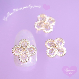 Cz Clover jewelry parts gold 2P ✧(ネイル用品)