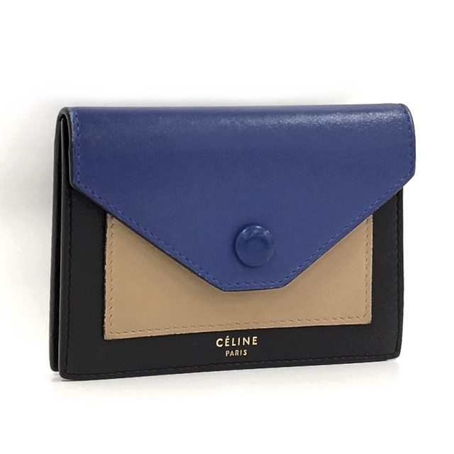 celine(セリーヌ)のCeline トライフォールデッド カードケース ブルー アイボリー ブラック レディースのファッション小物(財布)の商品写真