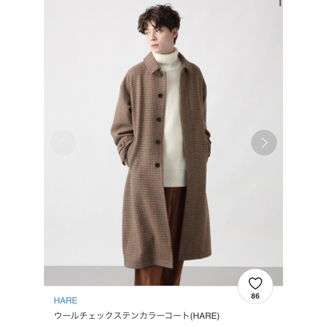 HARE(ハレ)のウールチェックステンカラーコート(HARE) メンズのジャケット/アウター(ステンカラーコート)の商品写真