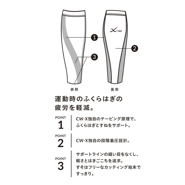 CW-X(シーダブリューエックス)の1回着用CW−X 両足ふくらはぎ用　カーフ　ユニセックスXS スポーツ/アウトドアのランニング(その他)の商品写真