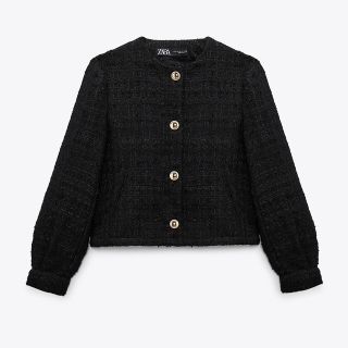 ザラ(ZARA)の完売商品[美品]ZARA ゴールドボタンテクスチャージャケット(ノーカラージャケット)