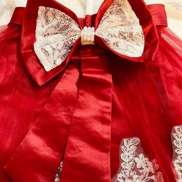 人気　♥華やか♥真っ赤なドレス　結婚式 80　ベビードレス　レッド　フォーマル キッズ/ベビー/マタニティのベビー服(~85cm)(セレモニードレス/スーツ)の商品写真