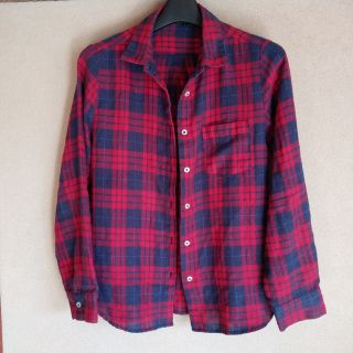 赤系チェックシャツ　L　レディース(シャツ/ブラウス(半袖/袖なし))