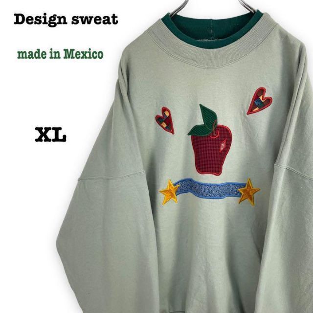 OLD メキシコ製 デザインスウェット フェイクレイヤード 刺繍デザイン XL