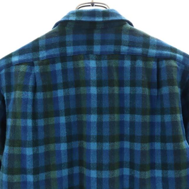 42cm素材ペンドルトン 70s ウール100％ チェック 長袖 シャツ M ブルー系 PENDLETON メンズ   【230109】