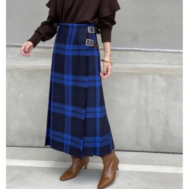 美品 O'NEIL of DUBLIN キルト プリーツロングスカート ブルー