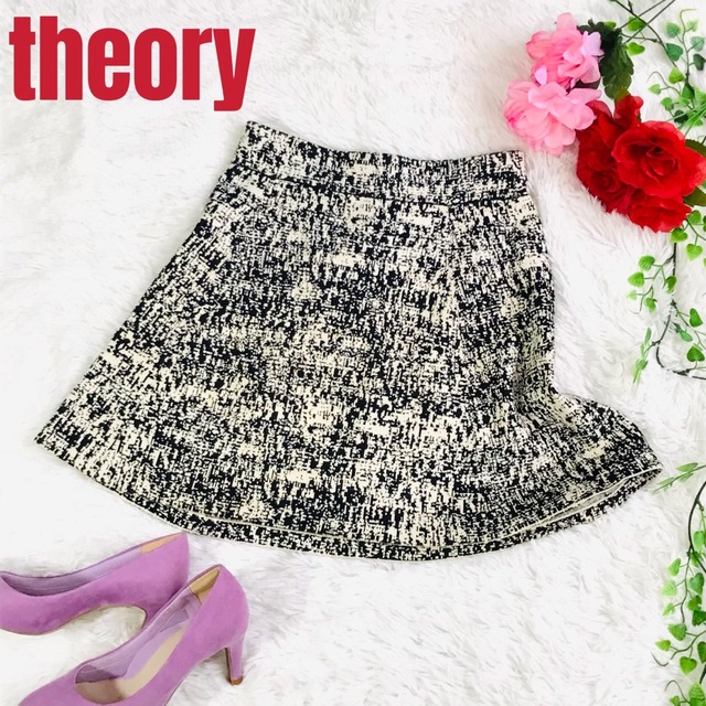 theory(セオリー)のtheory セオリー フレア ミニスカート ブラック ホワイト レディースのスカート(ミニスカート)の商品写真