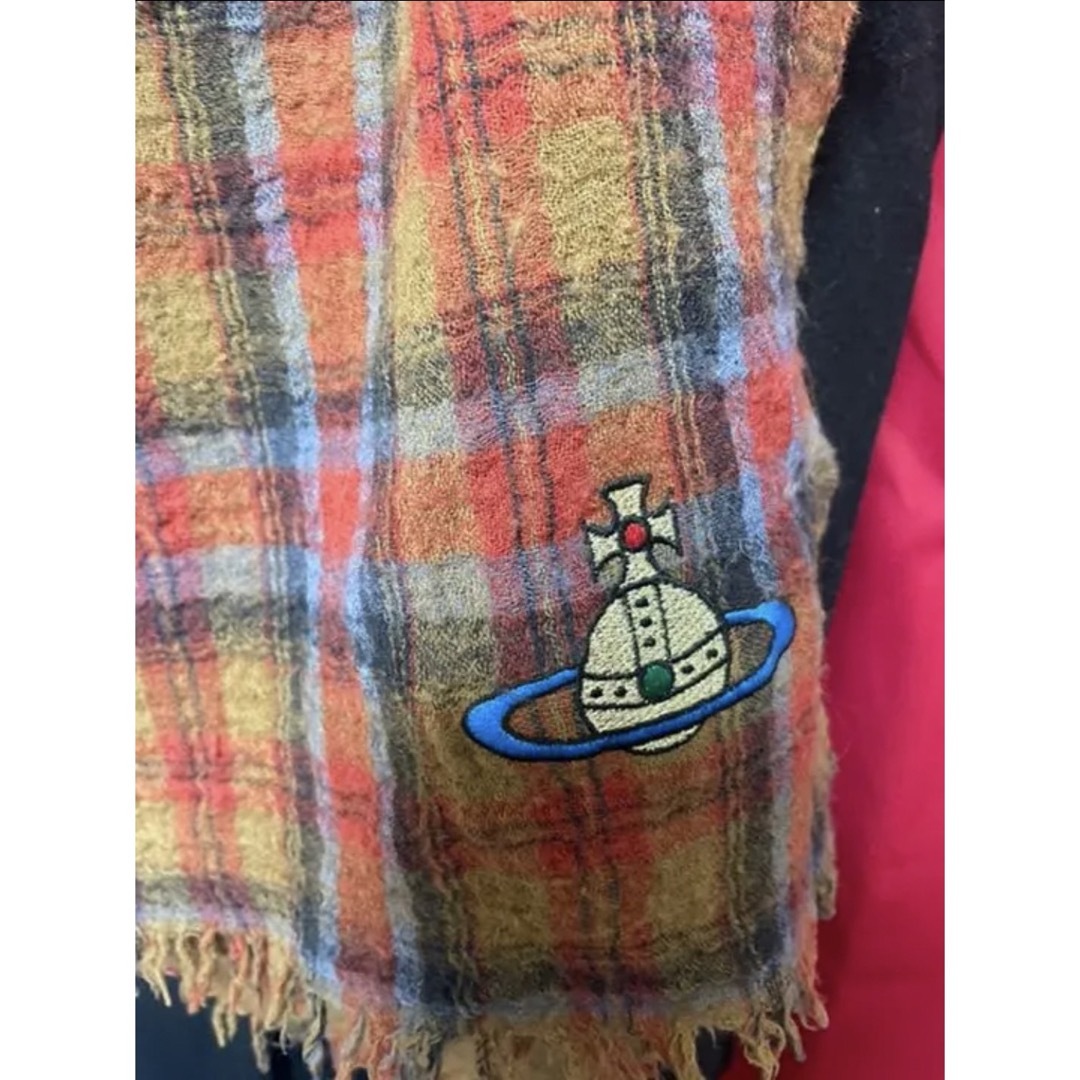 Vivienne Westwood(ヴィヴィアンウエストウッド)のヴィヴィアンユニセックスオーブ刺繍チェック大判ストールマフラー二階堂ふみ椎名林檎 レディースのファッション小物(ストール/パシュミナ)の商品写真
