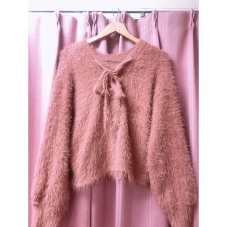 ダブルクローゼット(w closet)のふわふわ　シャギーニット リボン　量産型　春ニット　くすみピンク　フェミニン(ニット/セーター)