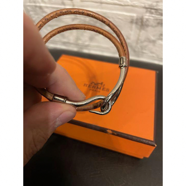 HERMES◇ヘラクリード レザー チョーカー バングル 茶 ゴールド エルメス-