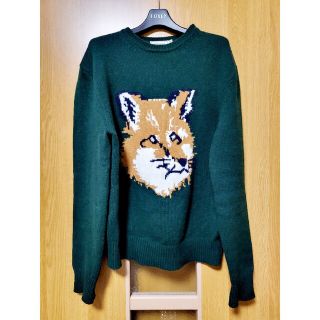 メゾンキツネ(MAISON KITSUNE')のMAISON KITSUNE ビッグフェイス ロゴ ニット セーター グリーン(ニット/セーター)