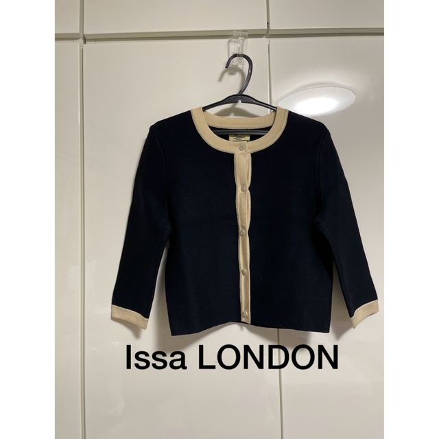 Issa London(イッサロンドン)のISSA LONDON カーディガン　ニット　セーター　バイカラー　ブラック　 レディースのトップス(カーディガン)の商品写真