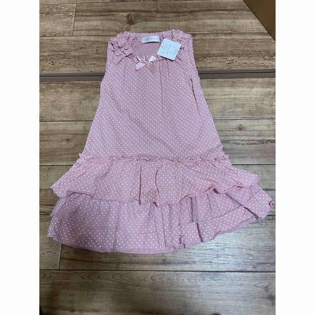 新品　ワンピース　ドット　フリル　レース　ピンク　女の子　キッズ キッズ/ベビー/マタニティのキッズ服女の子用(90cm~)(ワンピース)の商品写真