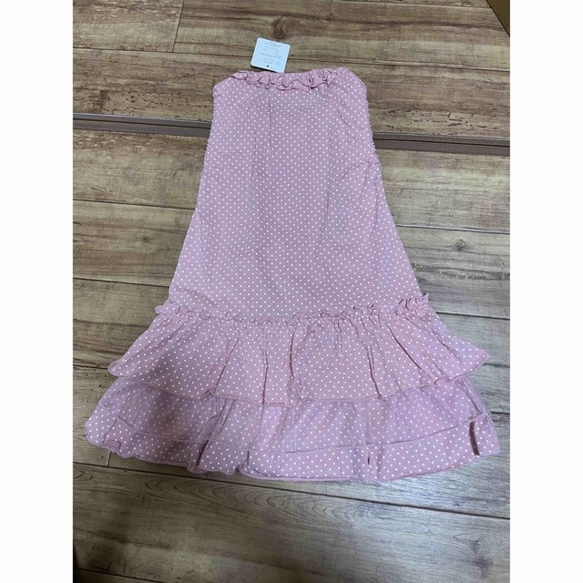 新品　ワンピース　ドット　フリル　レース　ピンク　女の子　キッズ キッズ/ベビー/マタニティのキッズ服女の子用(90cm~)(ワンピース)の商品写真