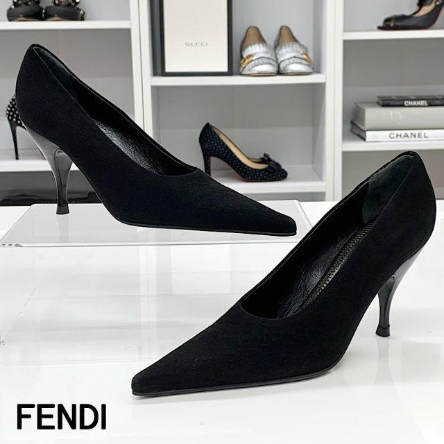 FENDI(フェンディ)の4722 フェンディ スエード パンプス ブラック レディースの靴/シューズ(ハイヒール/パンプス)の商品写真