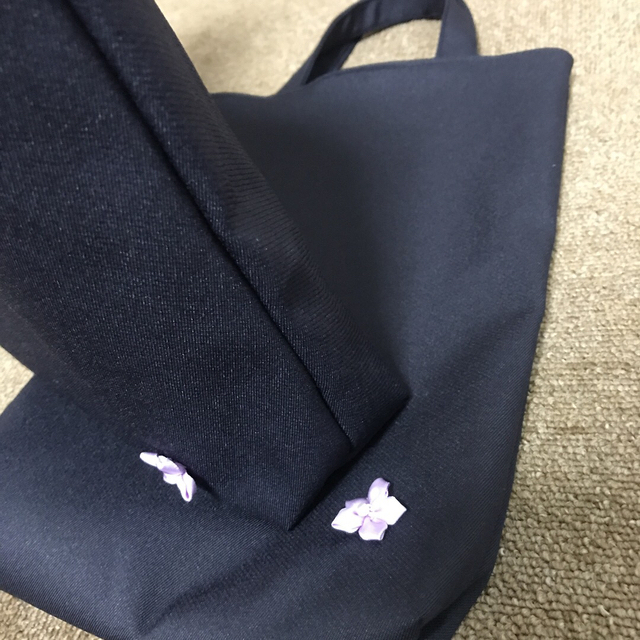 レッスンバッグ　上履き入れ　濃紺　お受験　女の子 ハンドメイドのキッズ/ベビー(バッグ/レッスンバッグ)の商品写真