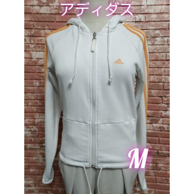 adidas アディダス ジャージ風 スウェット パーカー 白×オレンジ M | フリマアプリ ラクマ