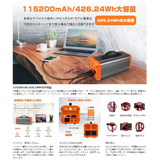 115200mAh】Vpment ポータブル電源 大容量 426.24Wh | cienciahoy.org.ar